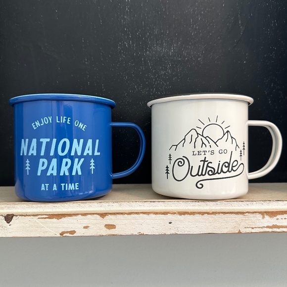 Target Bullseye Metal Enamel Camping Mugs "National Park" & "Let's Go Outside" - Picture 1 of 10
